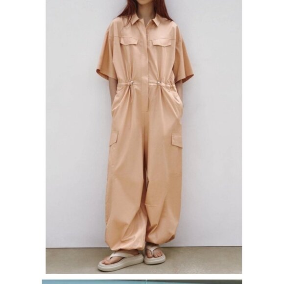 Zara Gabardine Utility Jumpsuit With Pockets Mango color sz S - Picture 1 of 11